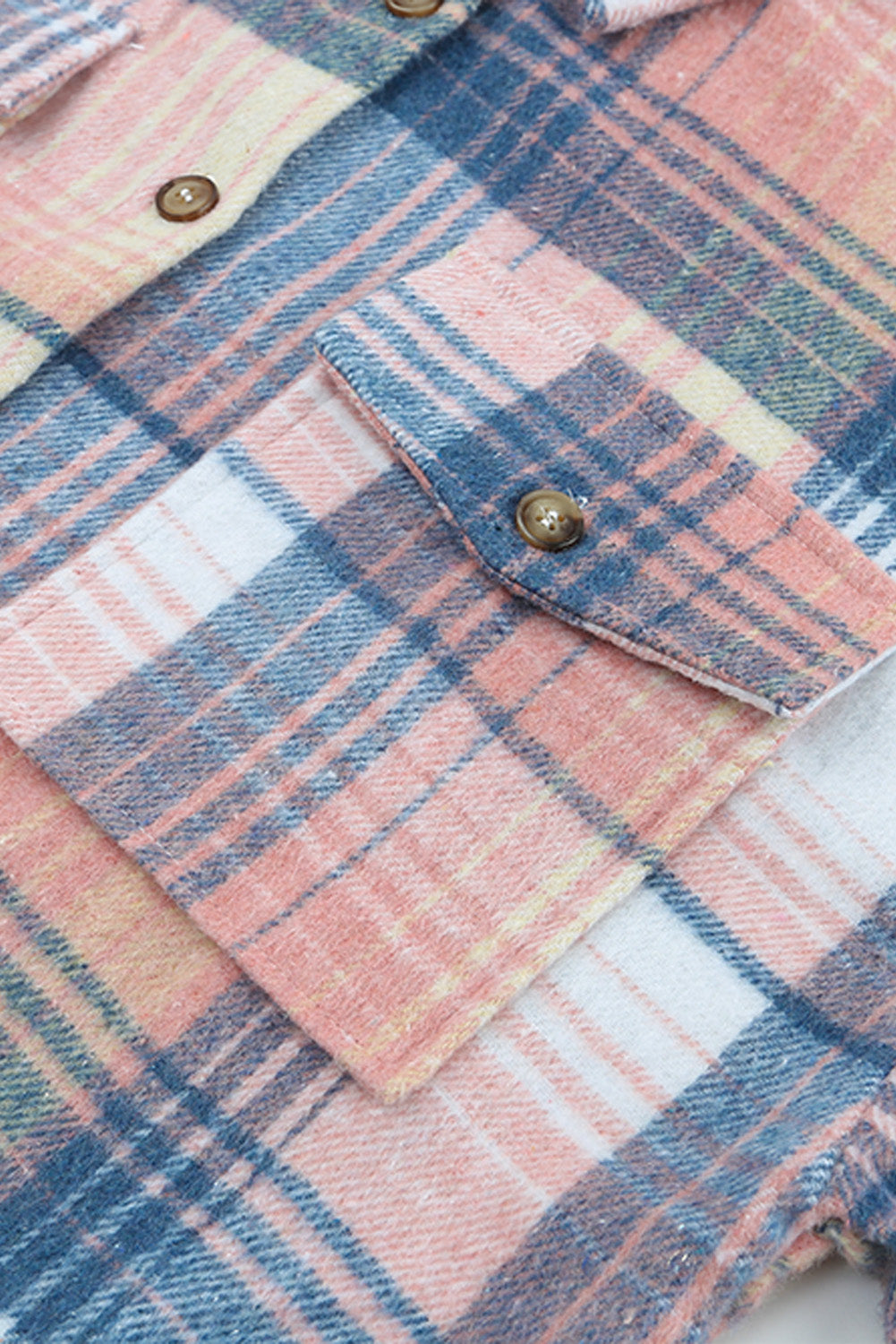 Pink & Grey Plaid Button Up Collared Flannel Shirt