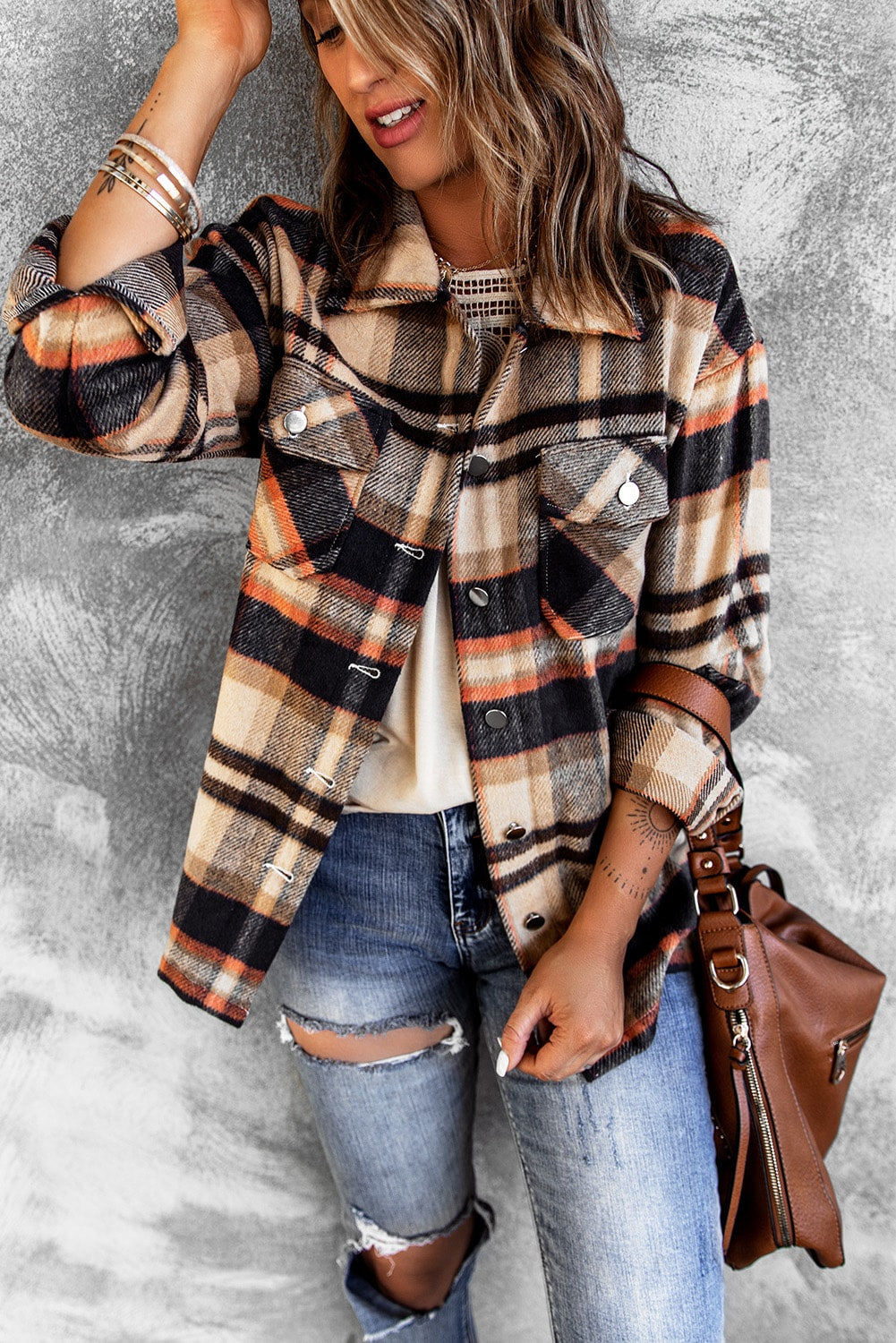 Plaid Button Up Long Sleeve Flannel Jacket