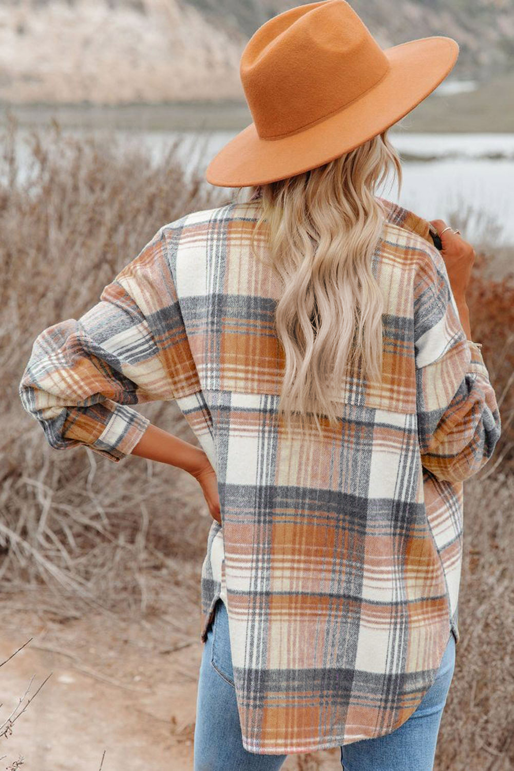 Pink & Grey Plaid Button Up Collared Flannel Shirt