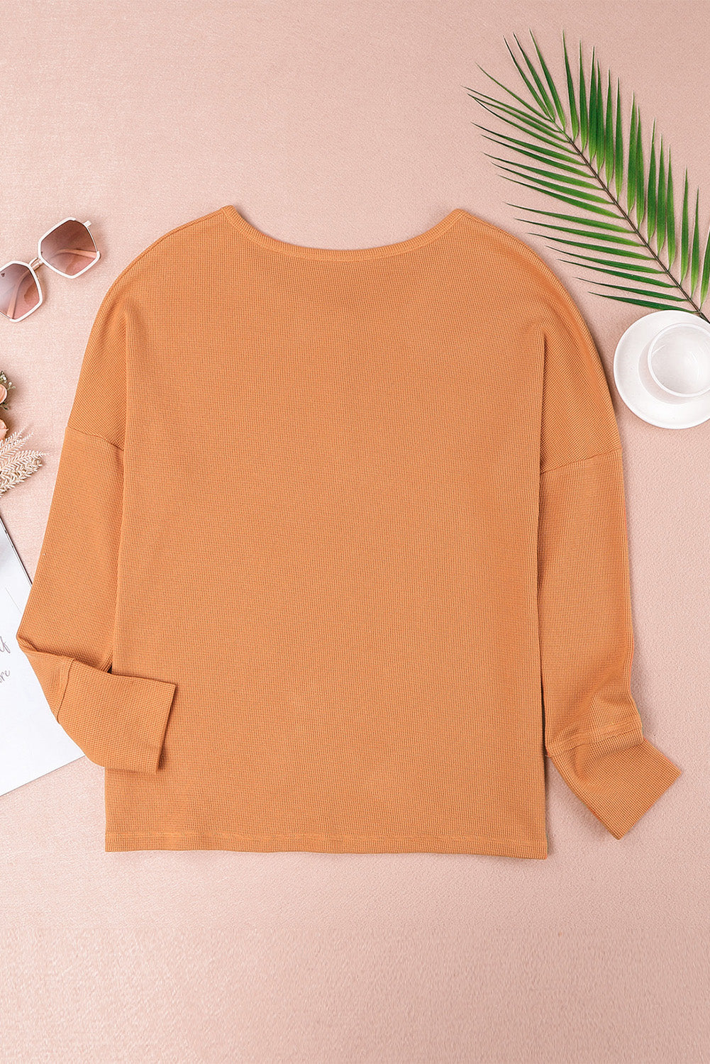 Casual Waffle Button Front Knit Henley Top