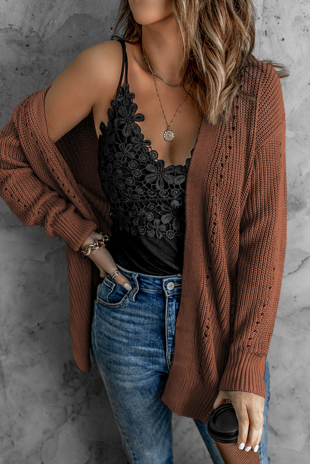 Khaki Fall Long Sleeve Long Cardigan Sweater