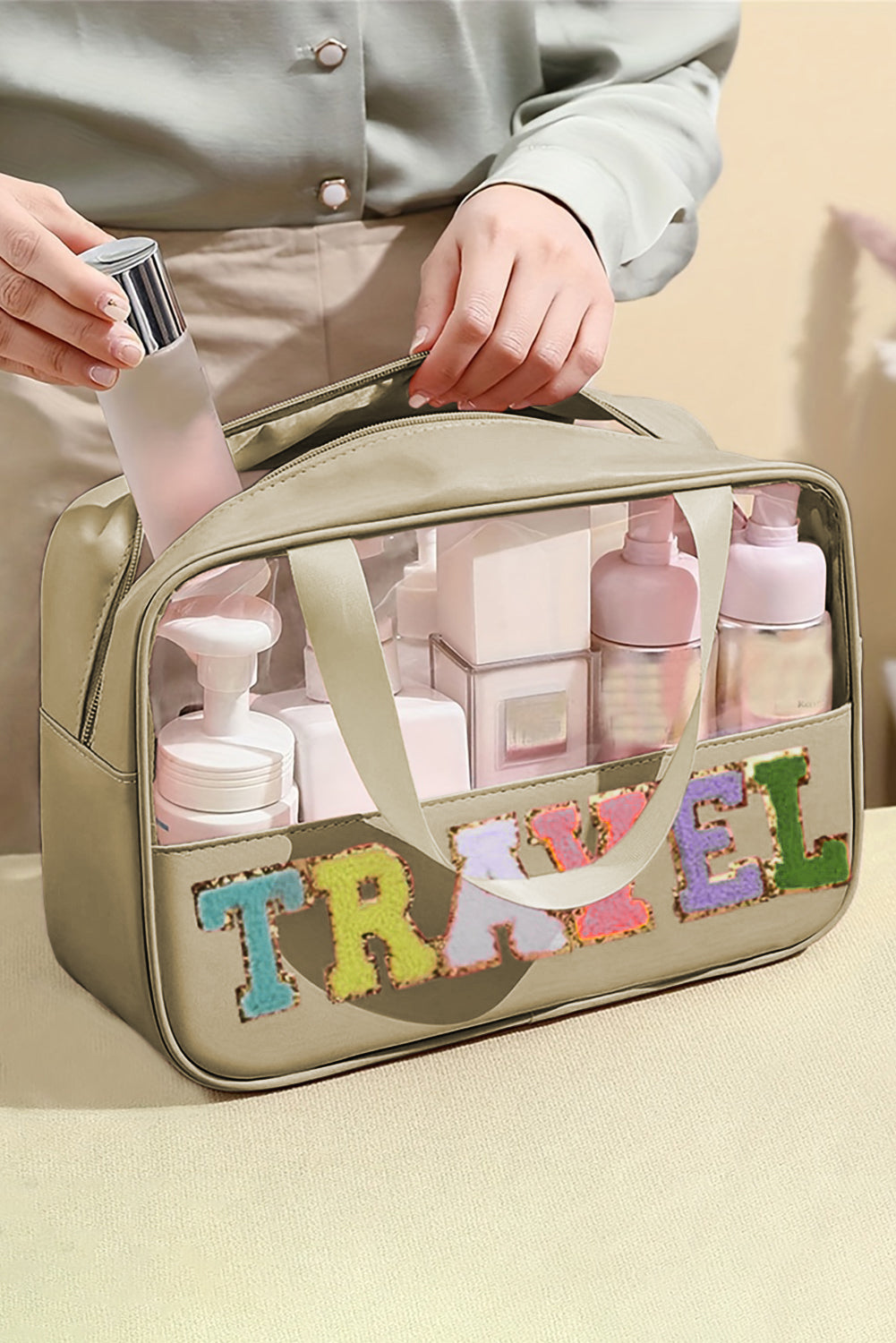 Parchment TRAVEL Letter Clear PVC Makeup Bag