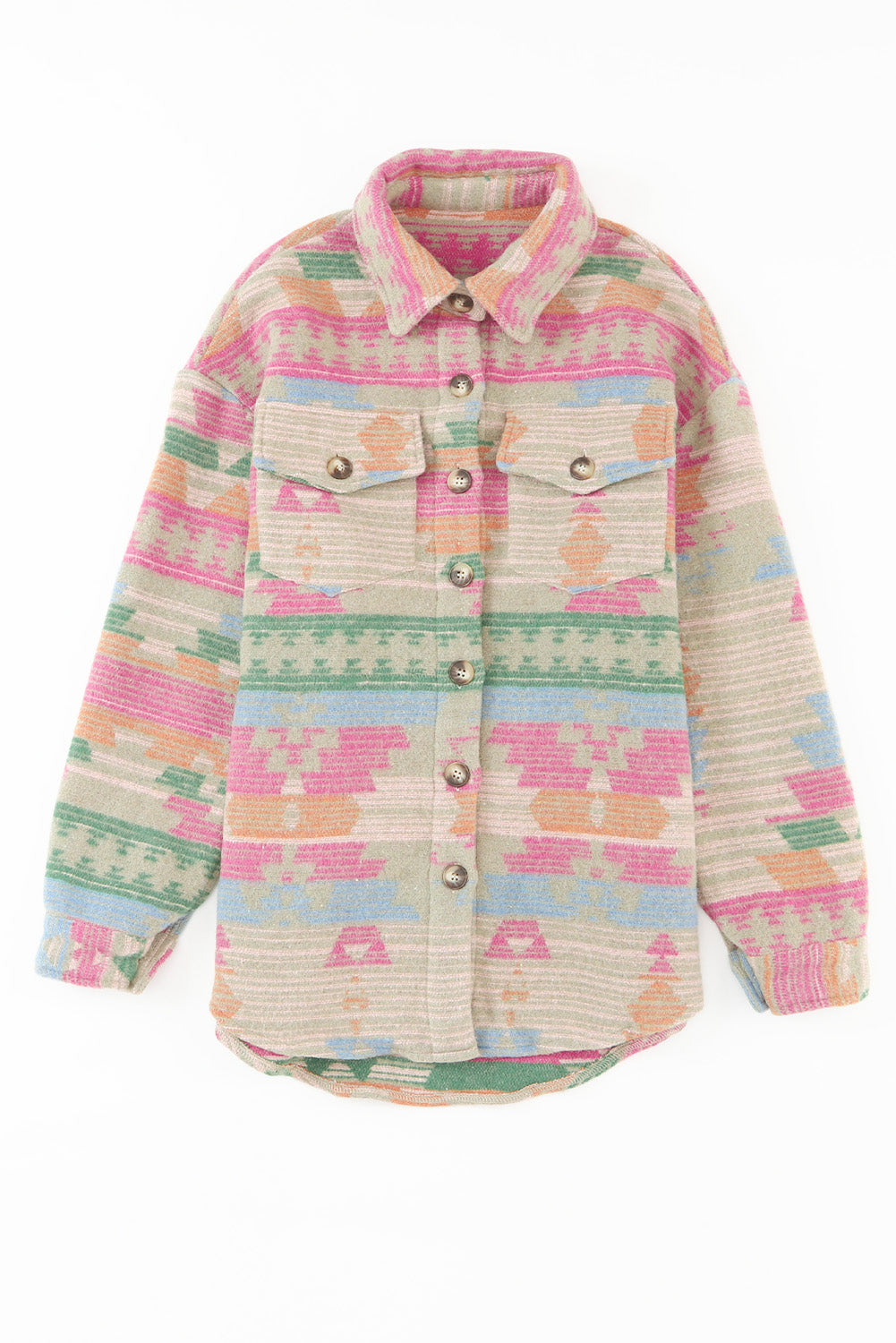 Multicolor Button Up Flap Pockets Aztec Jacket for Women