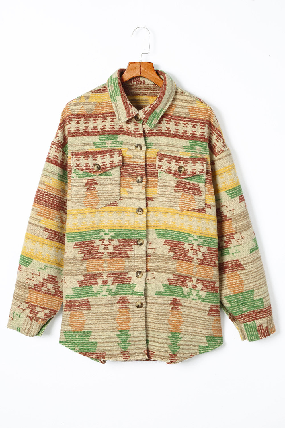 Multicolor Button Up Flap Pockets Aztec Jacket for Women