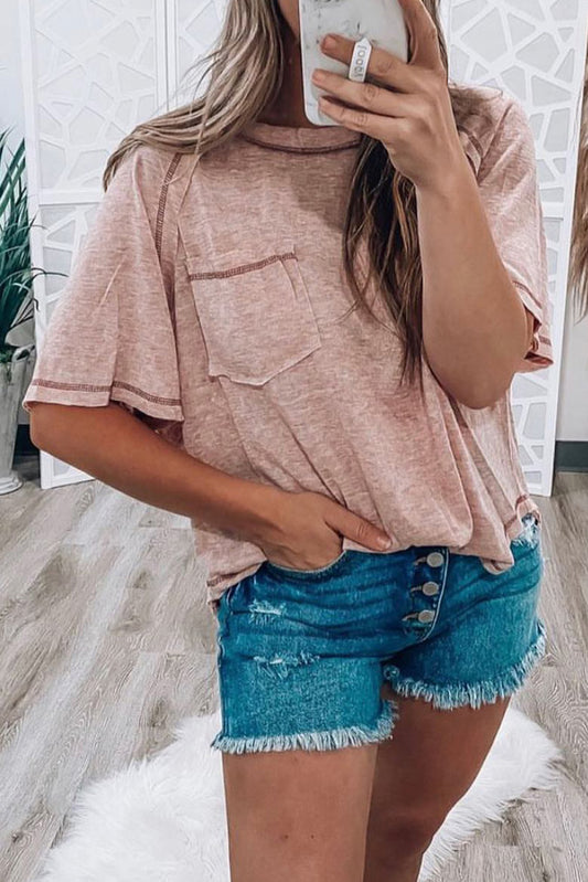 Dusty Pink Exposed Seam Loose Fit T Shirt