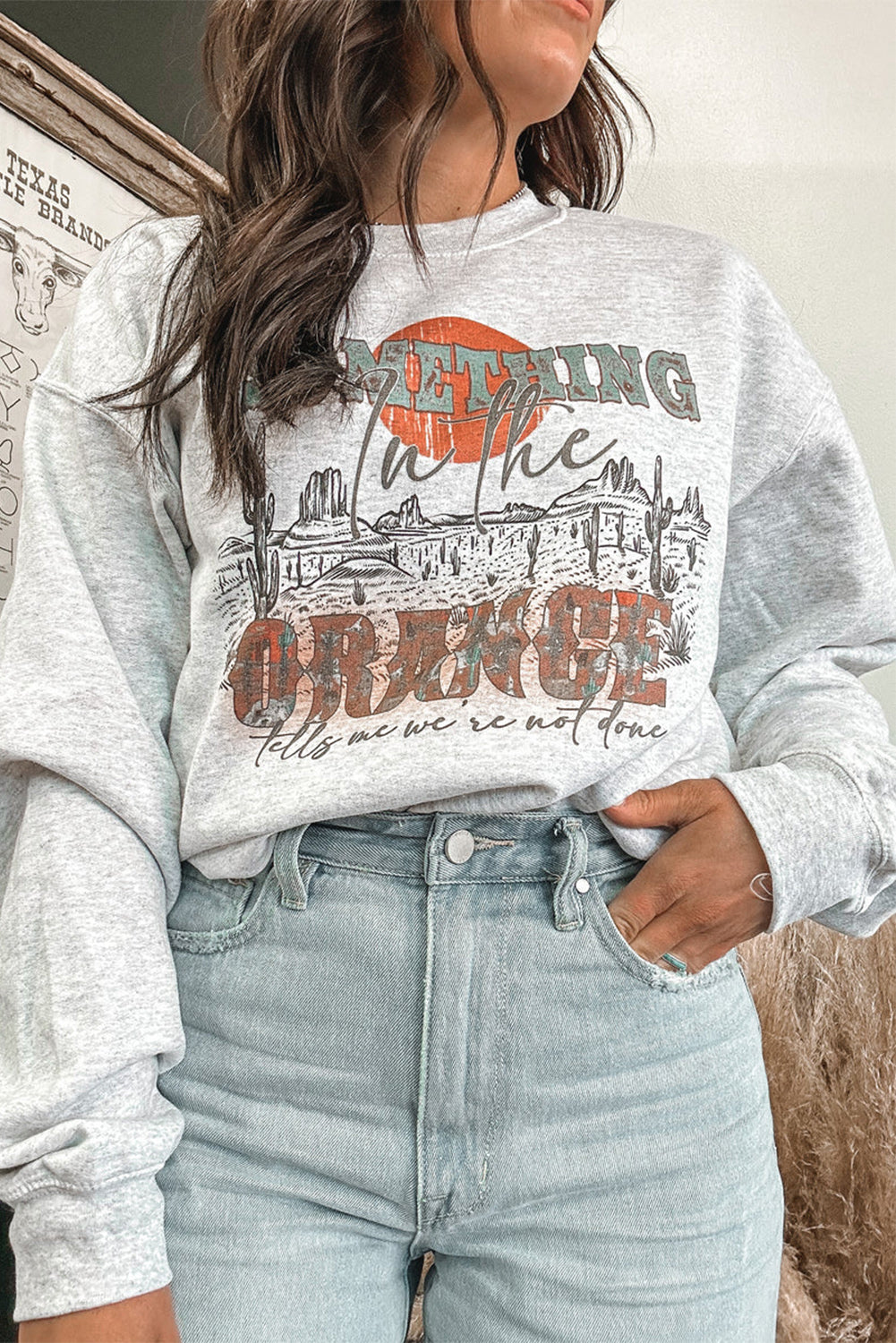 Gray SOMETHING ORANGE Graphic Relaxed Sweatshirt