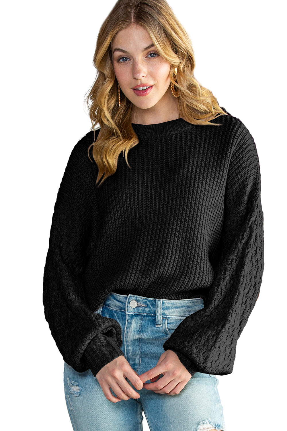 Parchment Chunky Knit Sleeve Drop Shoulder Sweater