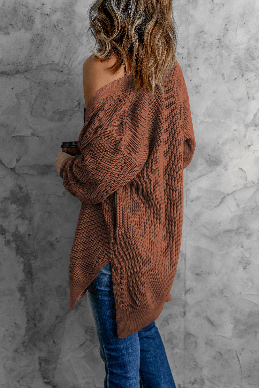 Khaki Fall Long Sleeve Long Cardigan Sweater