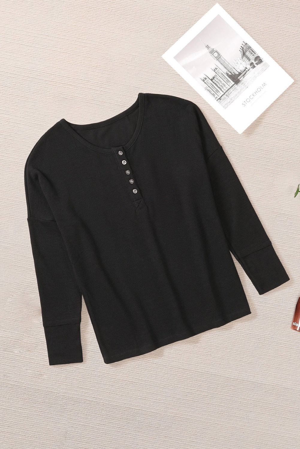 Casual Waffle Button Front Knit Henley Top