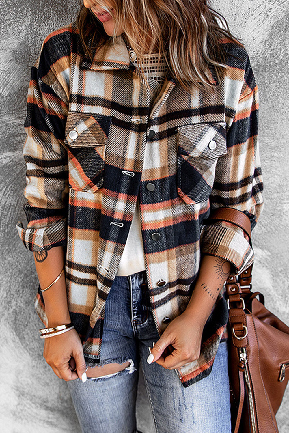 Plaid Button Up Long Sleeve Flannel Jacket