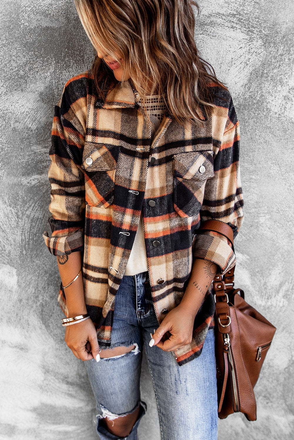 Plaid Button Up Long Sleeve Flannel Jacket