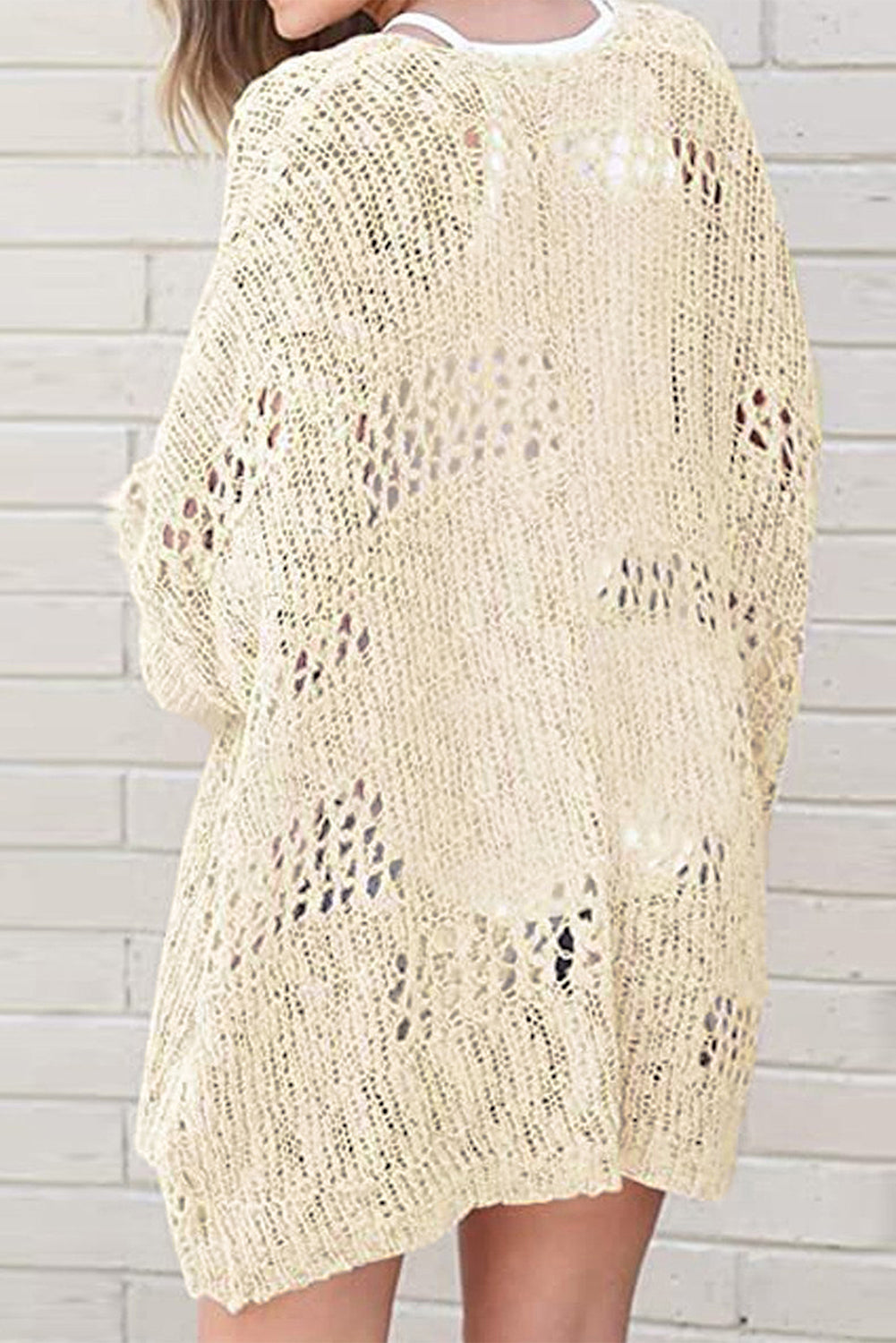 Apricot Casual Hollowed Knit Dolman Sleeve Cardigan