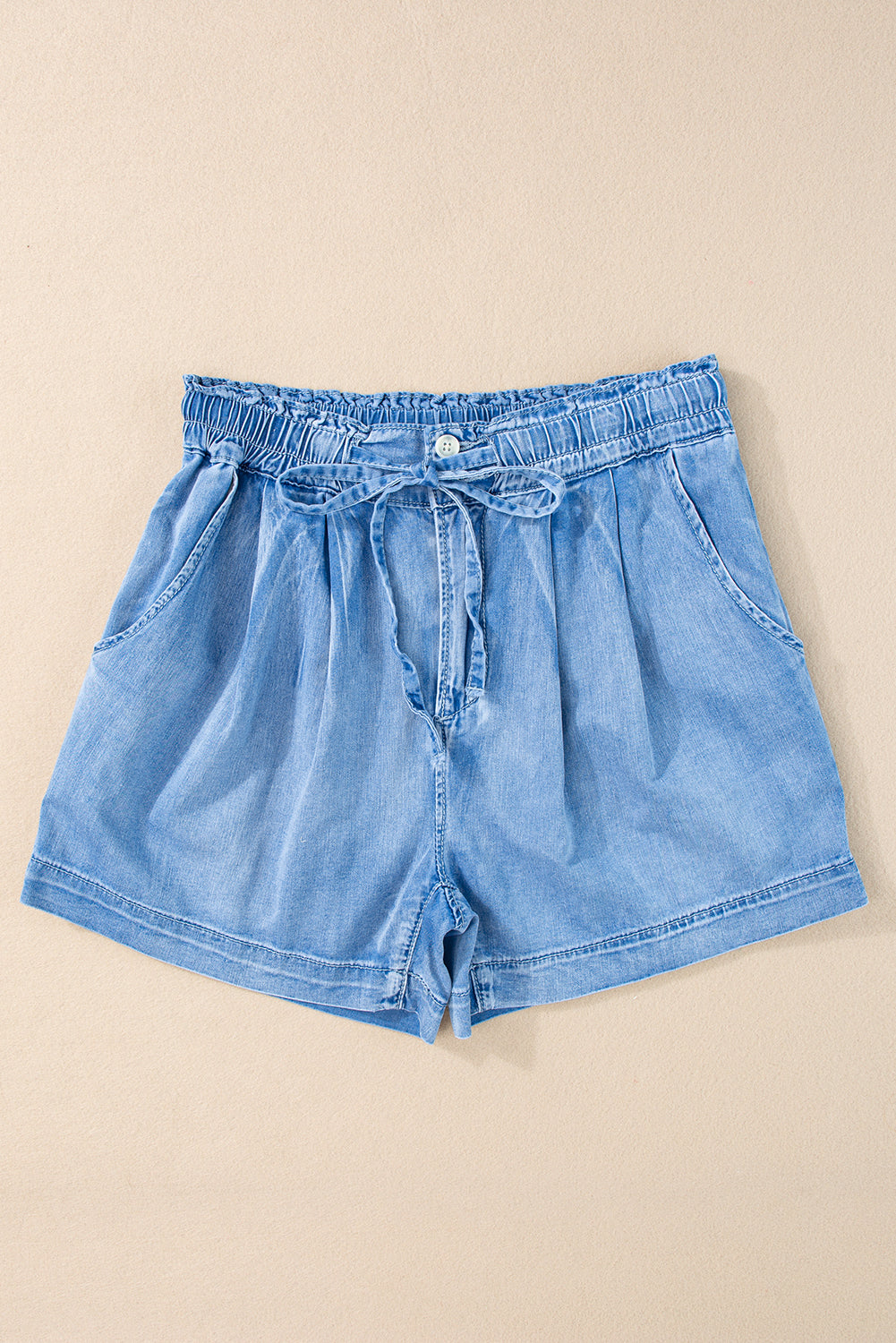 Beau Blue Casual Chambray Drawstring Denim Shorts