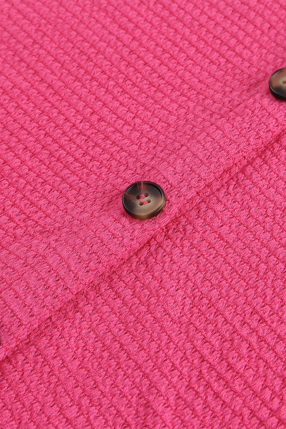 Hot Pink Pocket Buttons Front Waffle Knit Top