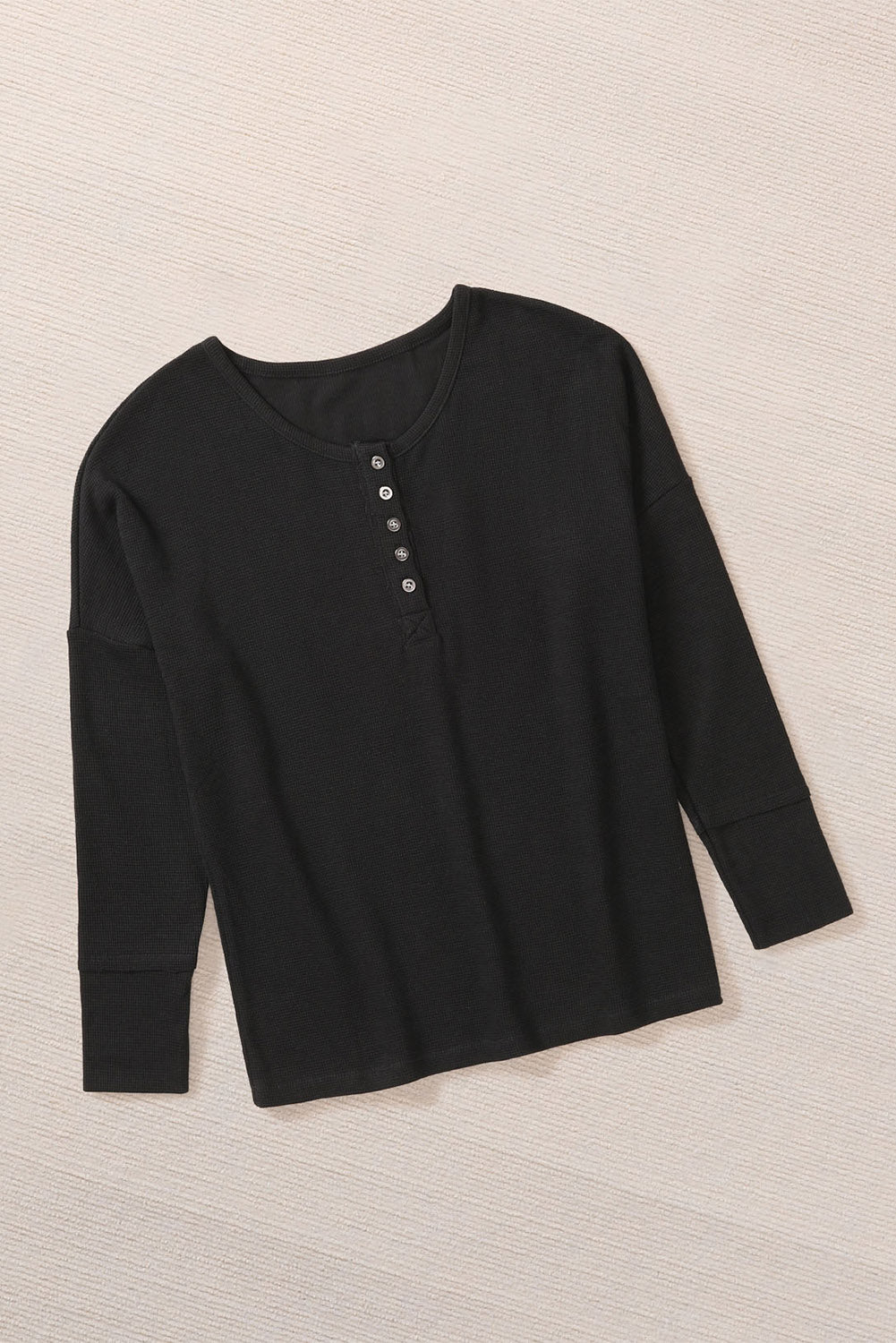 Casual Waffle Button Front Knit Henley Top