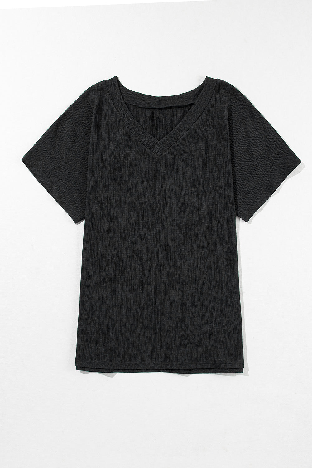 Blue Plain Crinkled V Neck Flounce Sleeve T Shirt