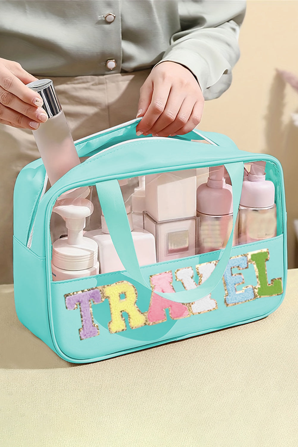 Parchment TRAVEL Letter Clear PVC Makeup Bag