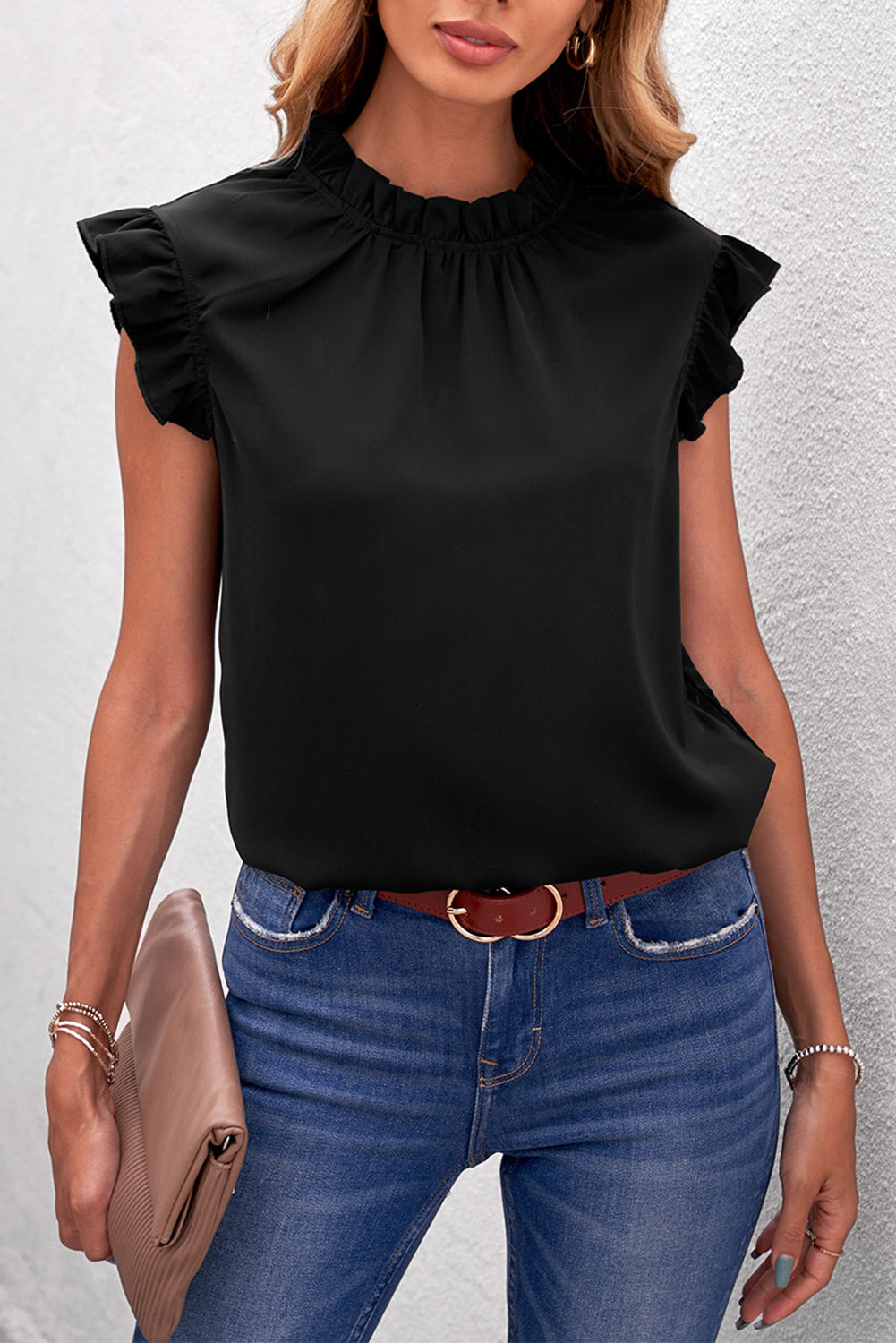 Casual Frill Neck Sleeveless Blouse