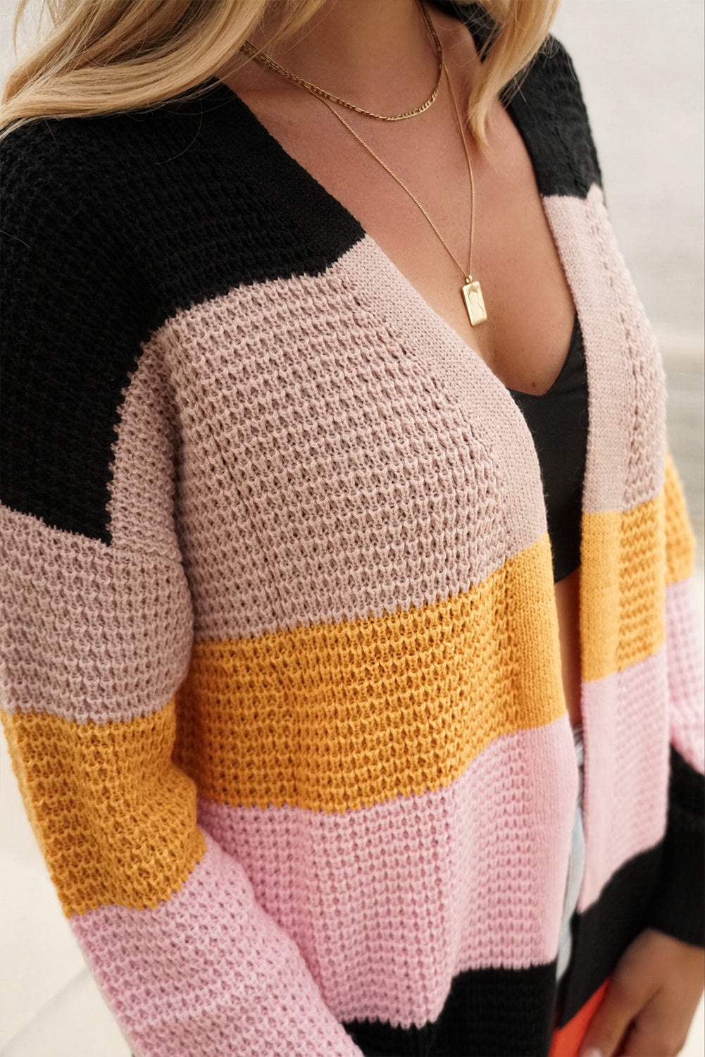 Multicolor Knitted Long Sleeve Cardigan Sweater