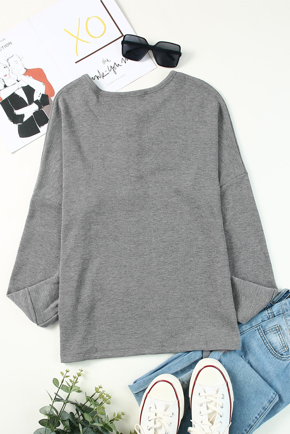 Casual Waffle Button Front Knit Henley Top