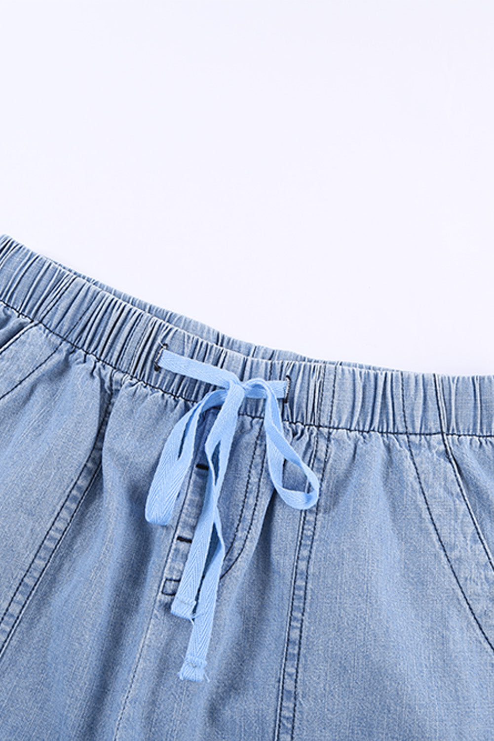 Light Blue Casual Frayed Pocketed Denim Shorts