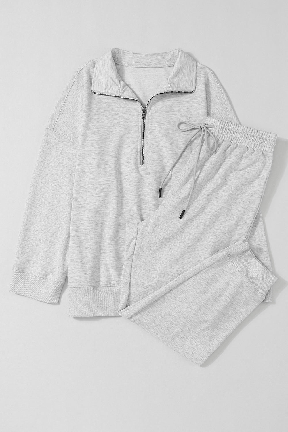 Gray Solid Color Half Zipped Top and Drawstring Pants Loungewear Set