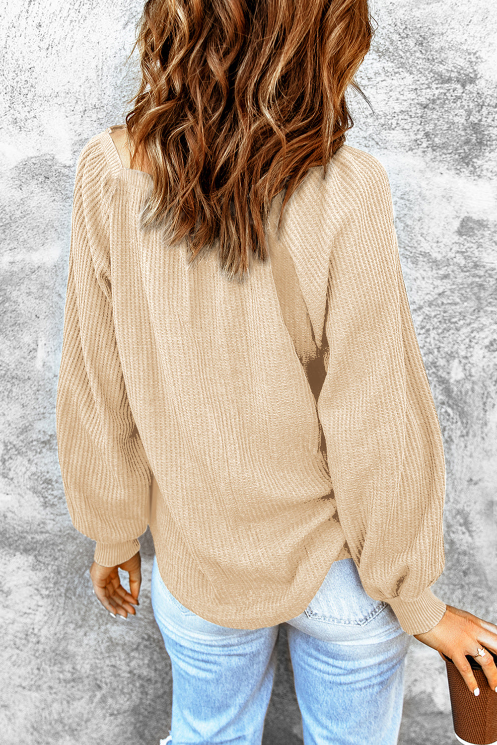 Waffle Texture Casual Square Neck Pullover Top