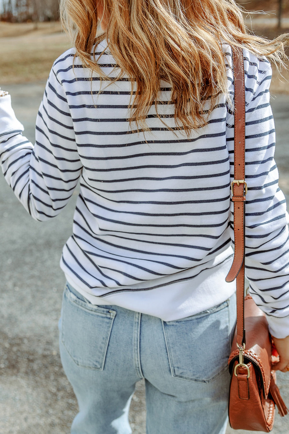 Striped Print Casual Long Sleeve Pullover Top