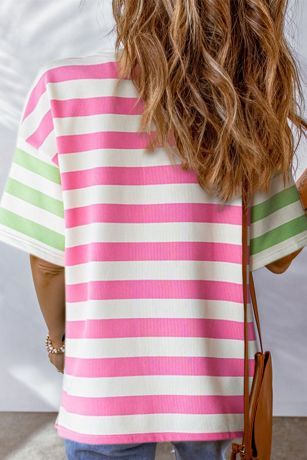 Blue Stripe Patch Pocket Drop Sleeve Slits T Shirt