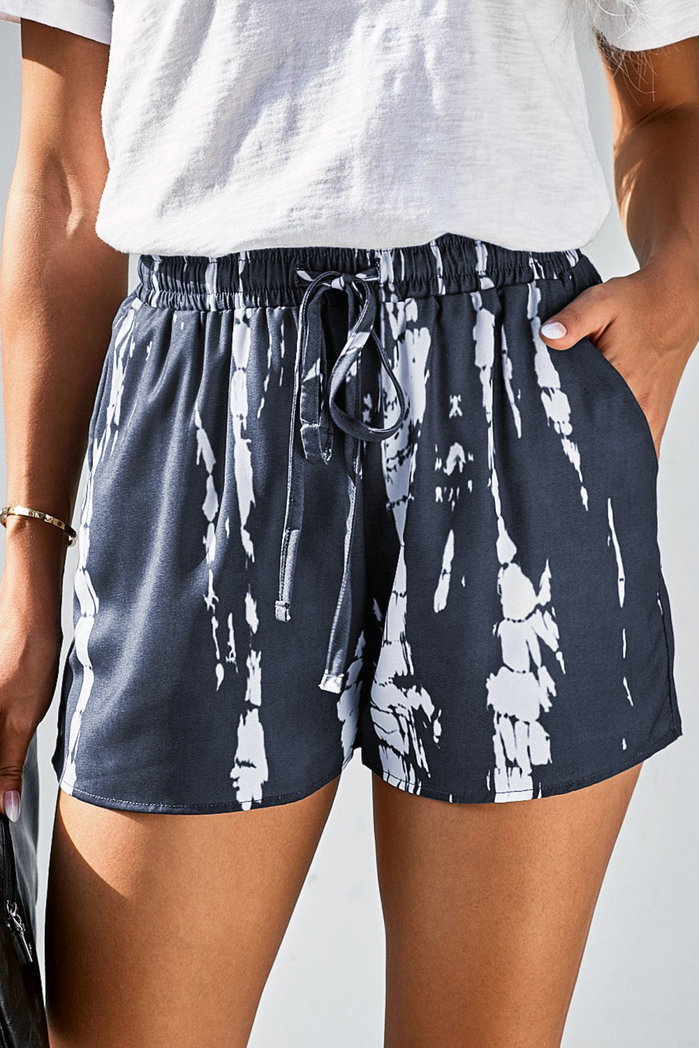 Blue Casual Tie Dye Drawstring Shorts