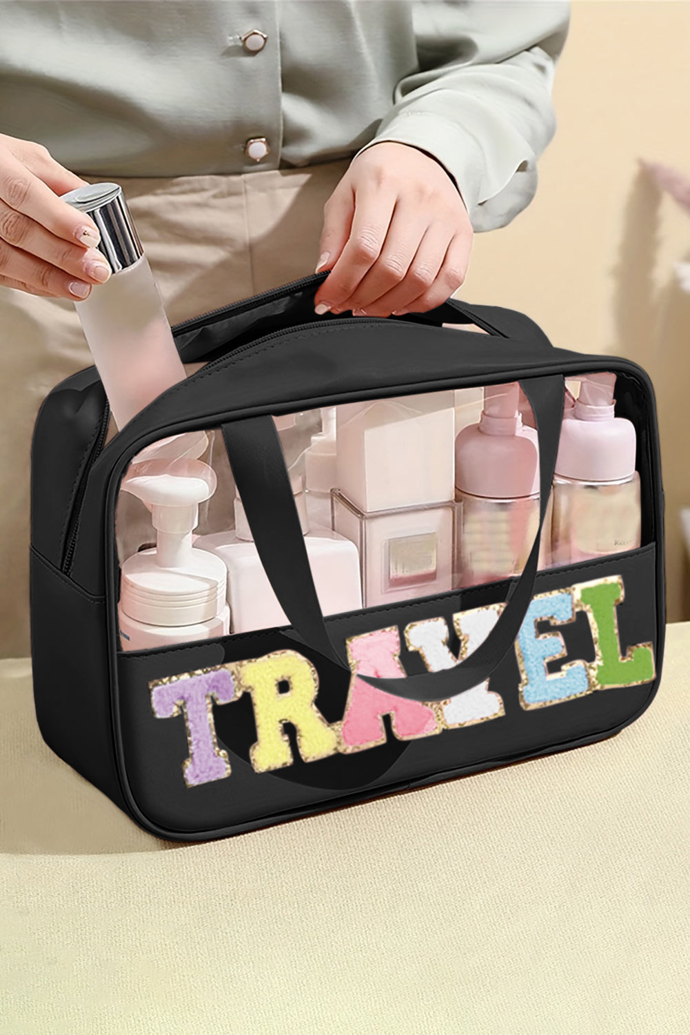 Parchment TRAVEL Letter Clear PVC Makeup Bag