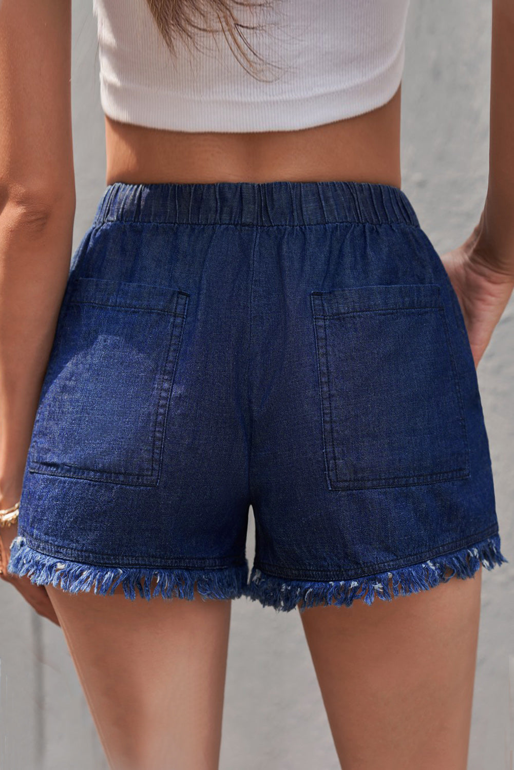 Light Blue Casual Frayed Pocketed Denim Shorts