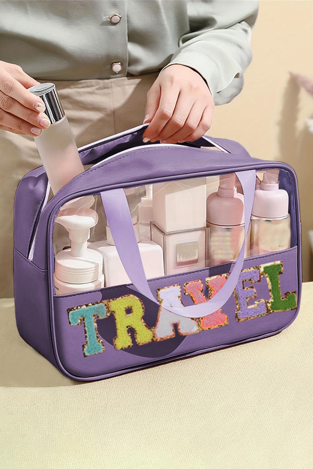 Parchment TRAVEL Letter Clear PVC Makeup Bag