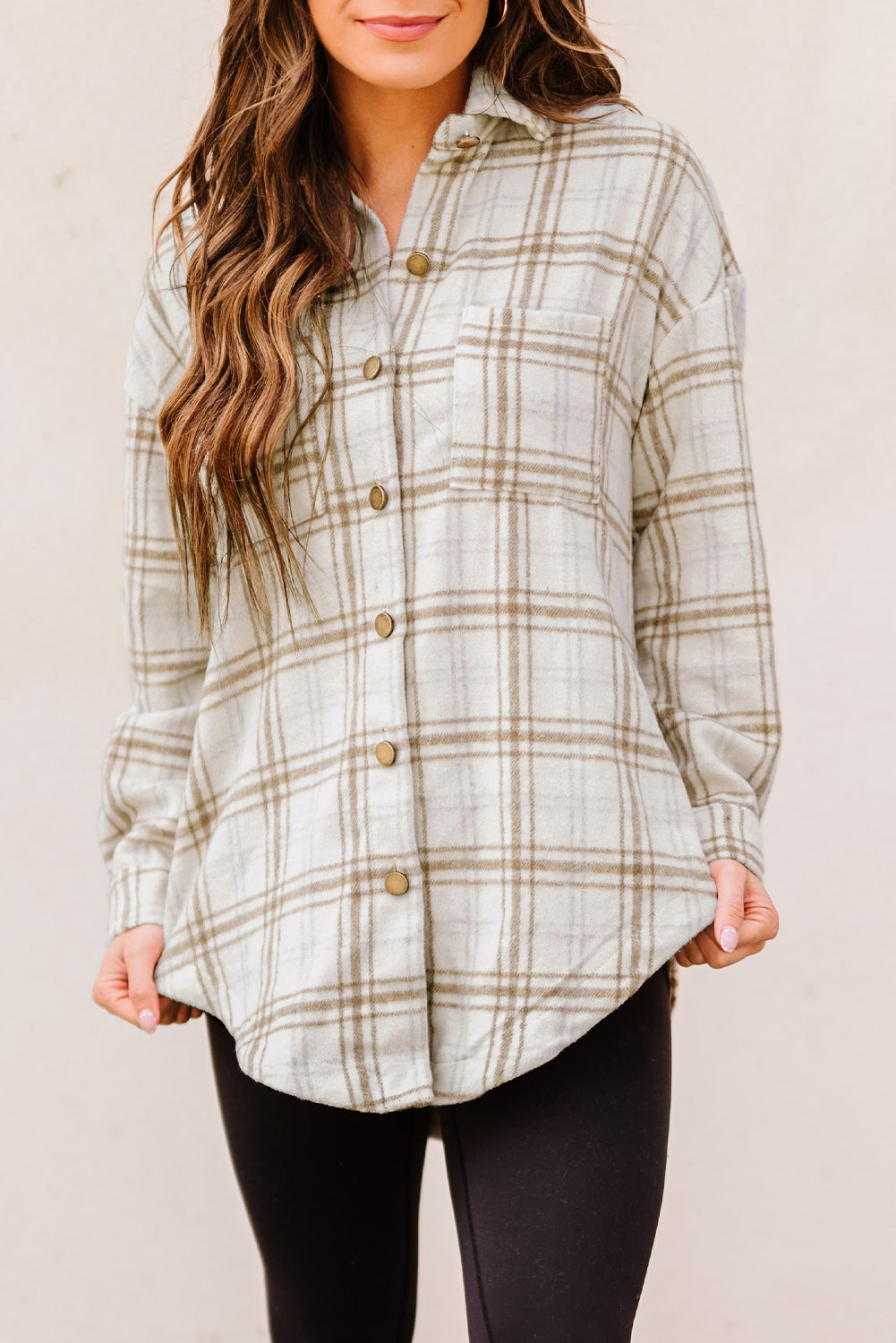 Black Casual Plaid Pattern Buttoned Shirt Shacket with Slit