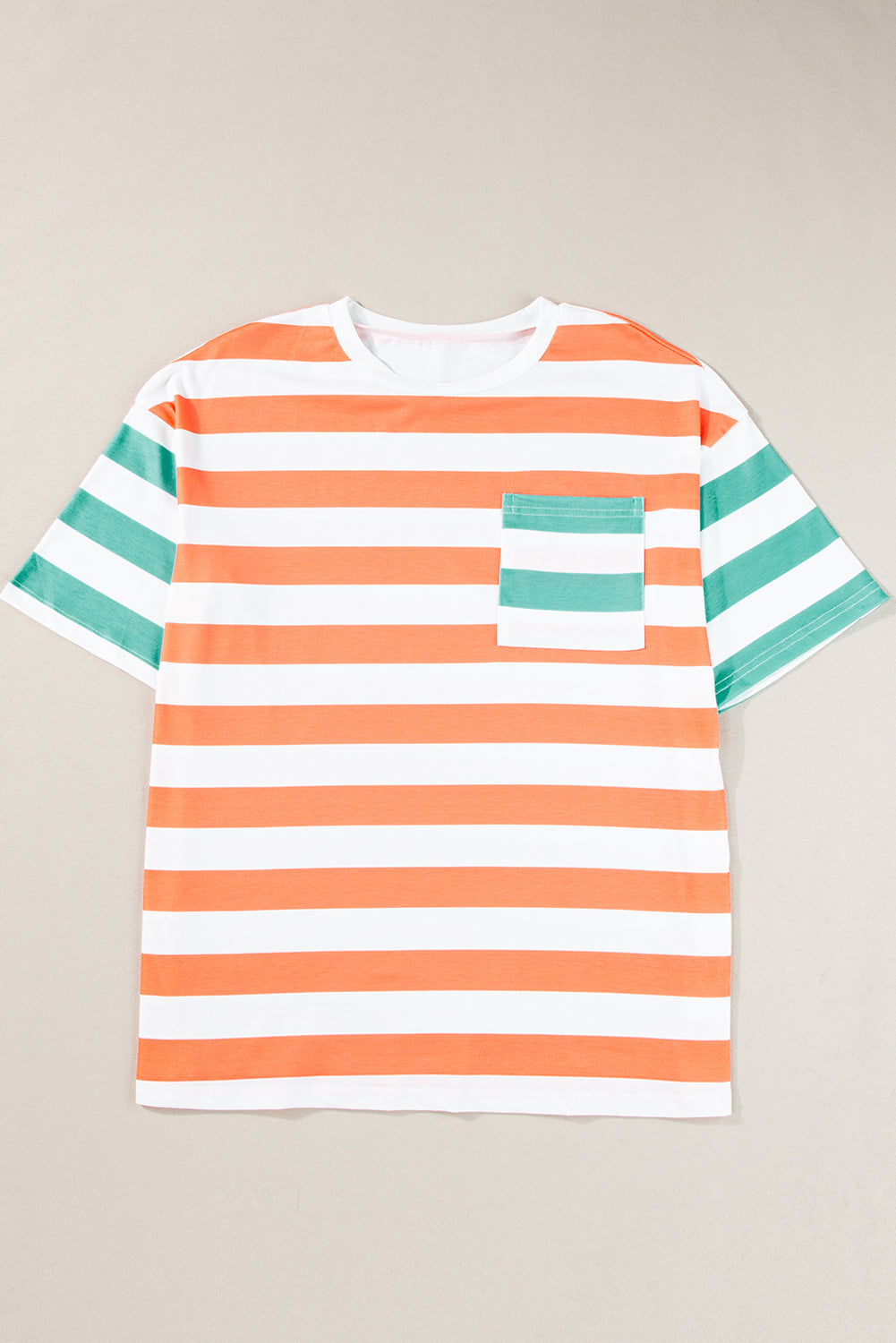 Blue Stripe Patch Pocket Drop Sleeve Slits T Shirt