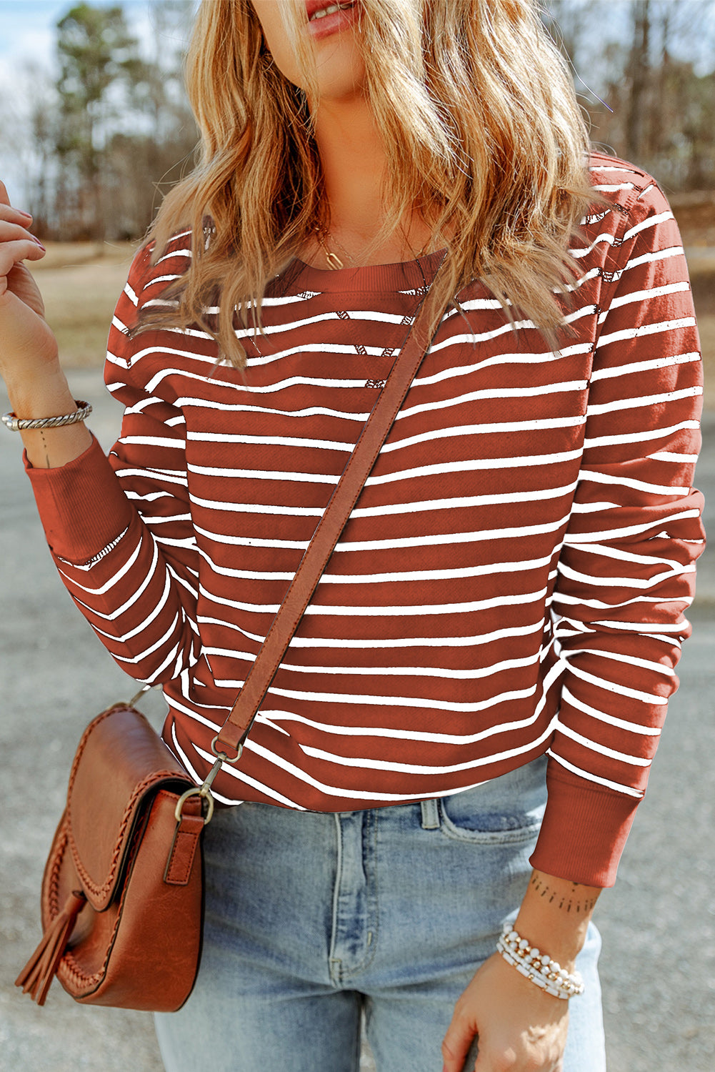 Striped Print Casual Long Sleeve Pullover Top