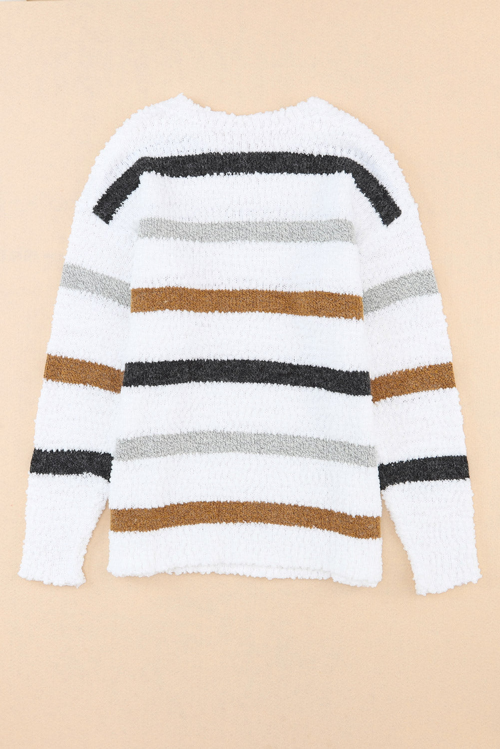 Multicolor Stripes Print Popcorn Drop Shoulder Pullover Sweater