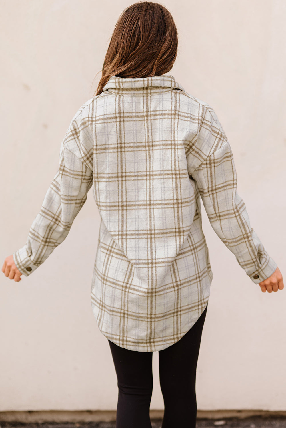 Black Casual Plaid Pattern Buttoned Shirt Shacket with Slit