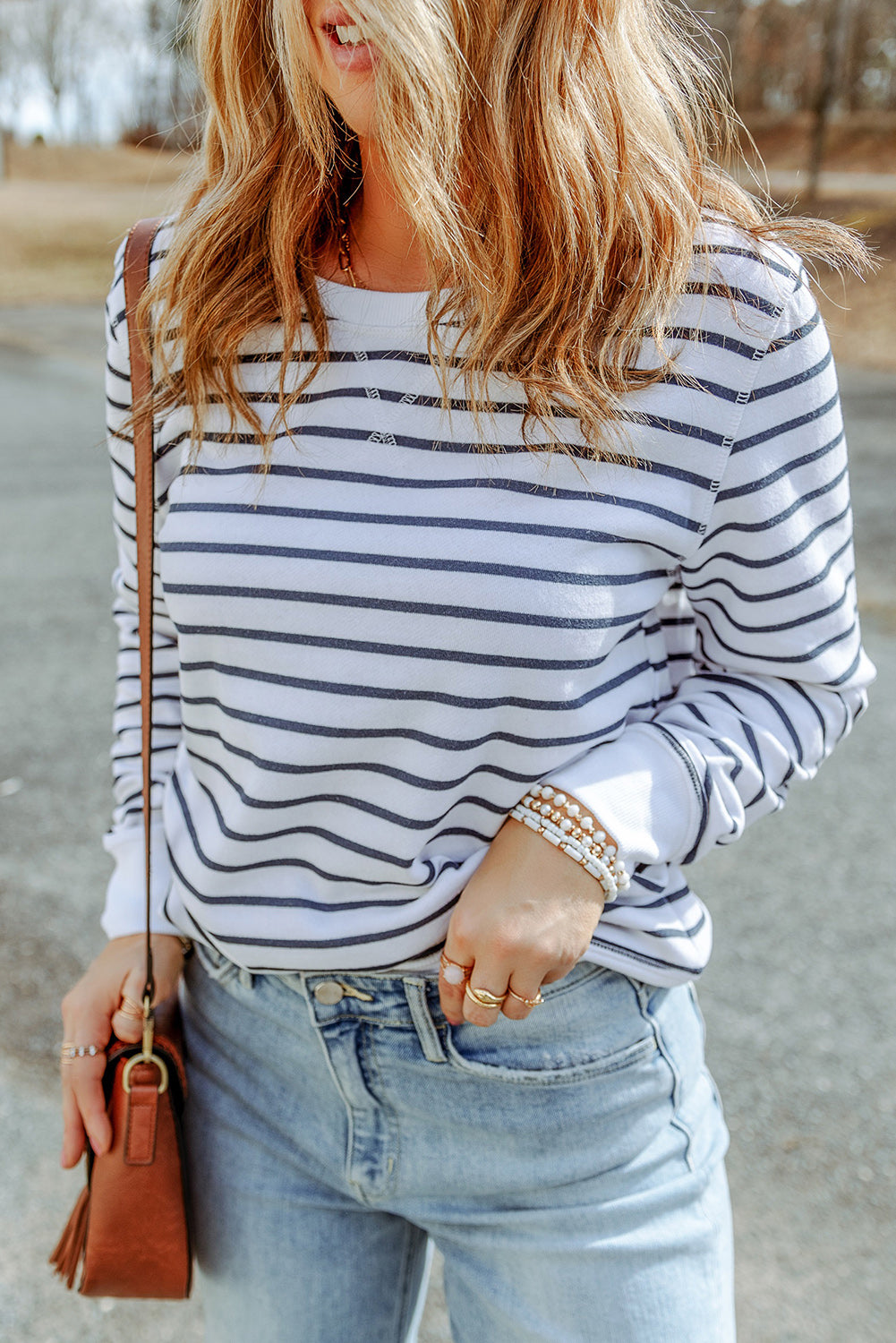 Striped Print Casual Long Sleeve Pullover Top