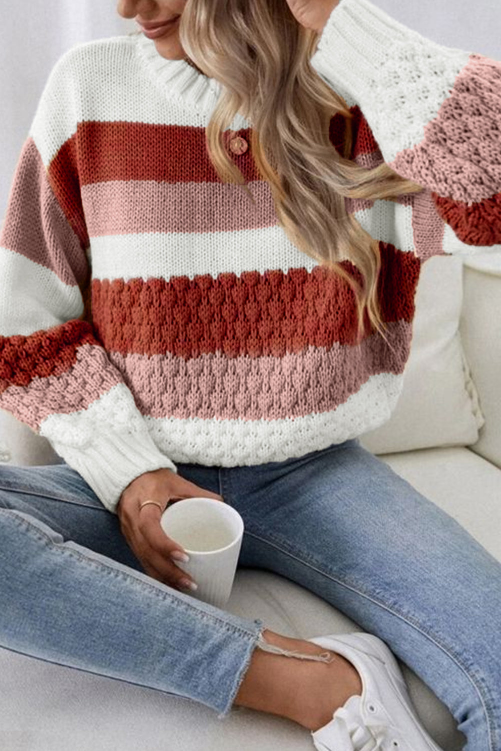 Chestnut Colorblock Drop Sleeve Knitted Sweater