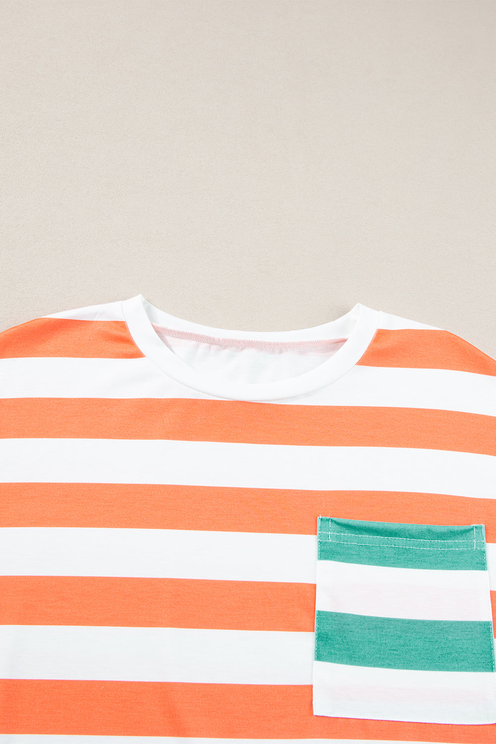 Blue Stripe Patch Pocket Drop Sleeve Slits T Shirt