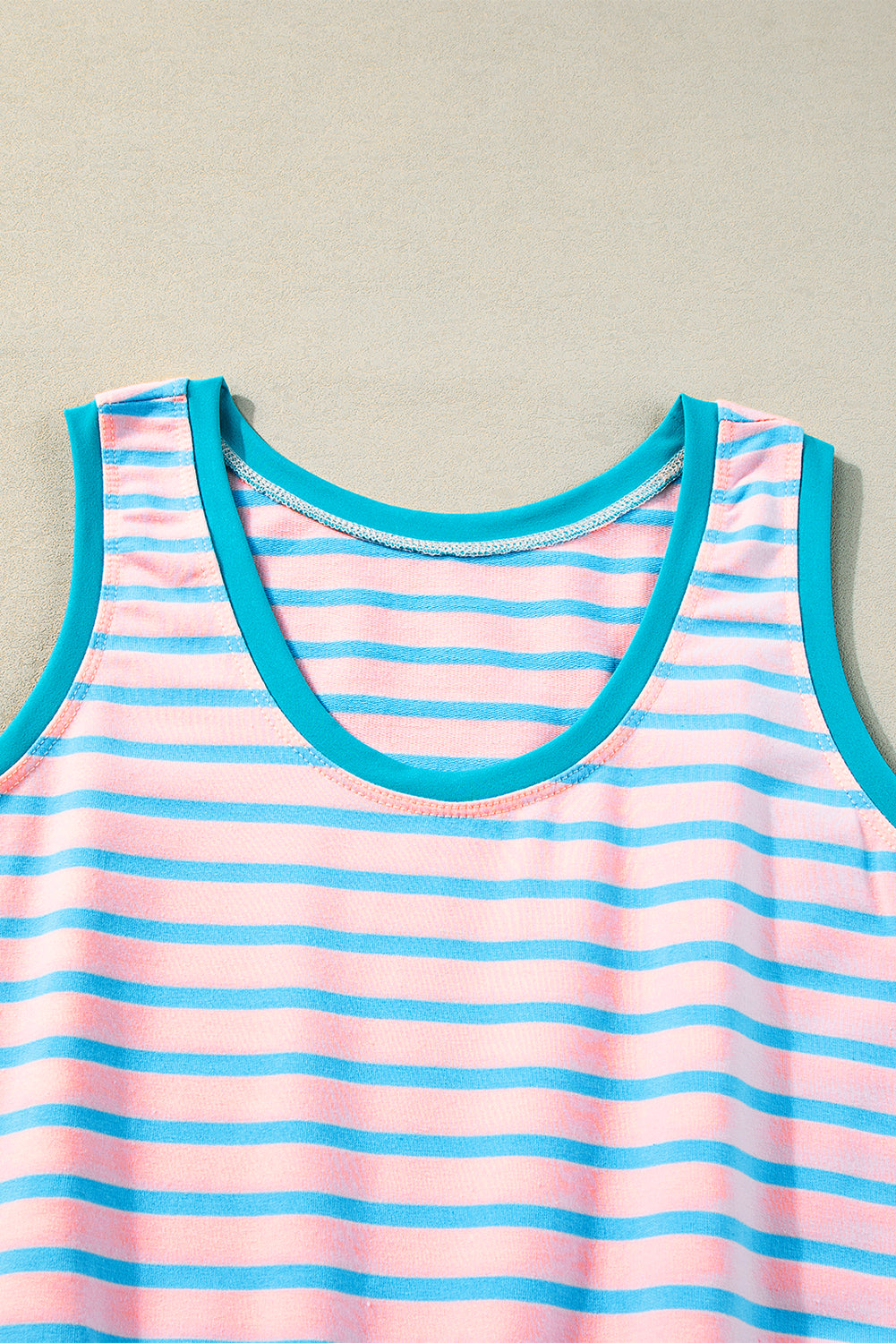 Pink Stripe Contrast Trim Pocket Drawstring Tank Dress