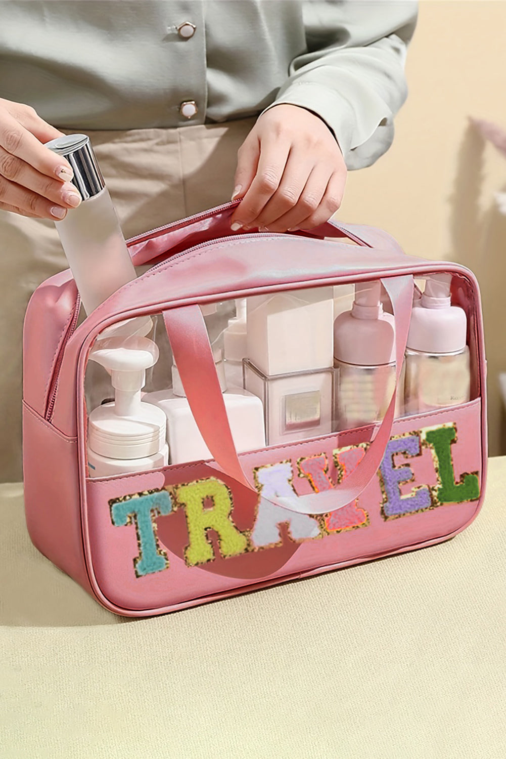 Parchment TRAVEL Letter Clear PVC Makeup Bag